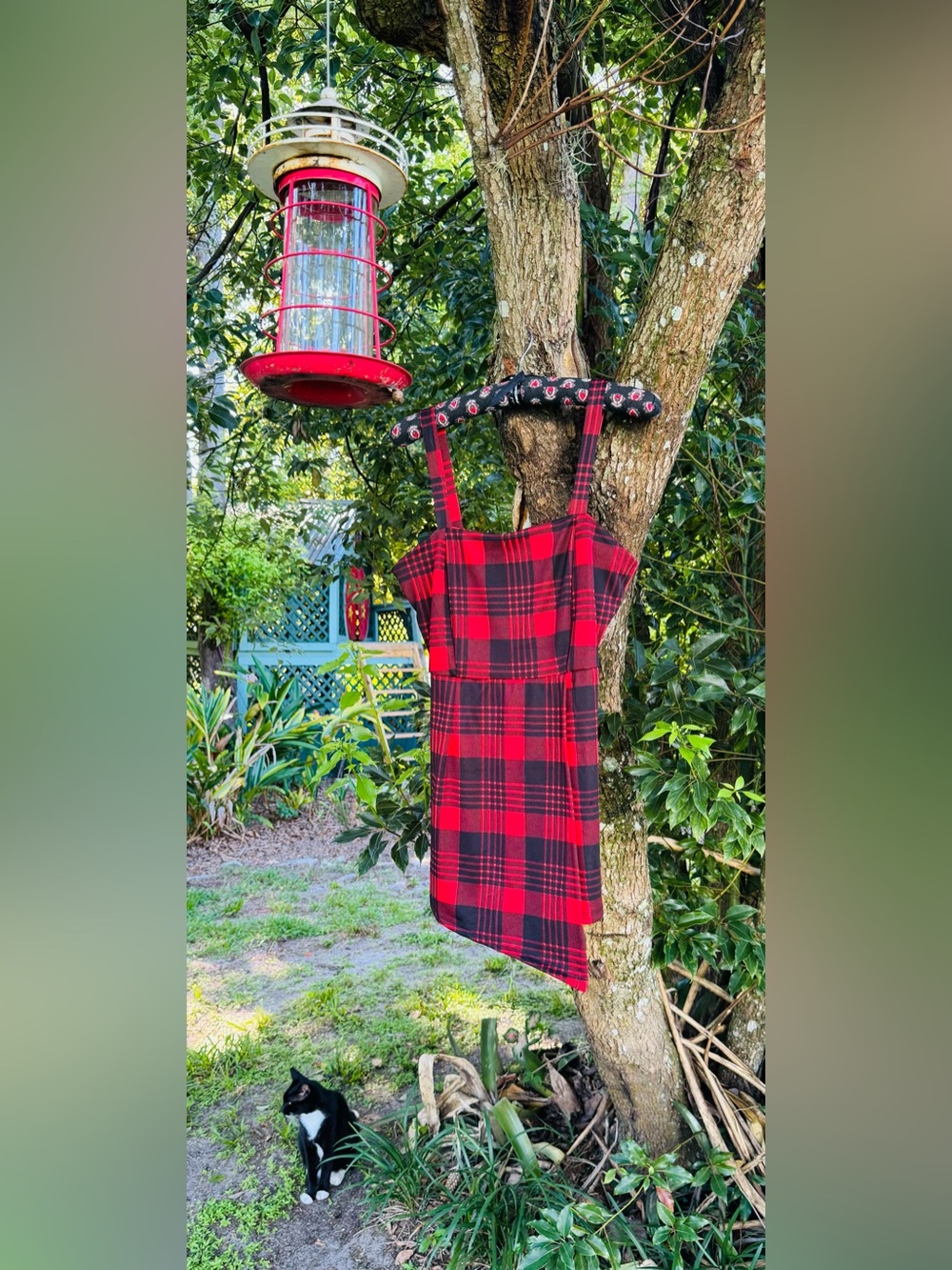 Red & Black Plaid Strappy Mini Jumpsuit